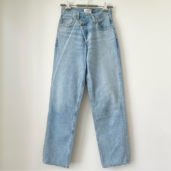 AGOLDE | “SUBURBIA” CRISS CROSS UPSIZED LIGHT BLUE JEANS DENIM RELAXED - Picture 1 of 14